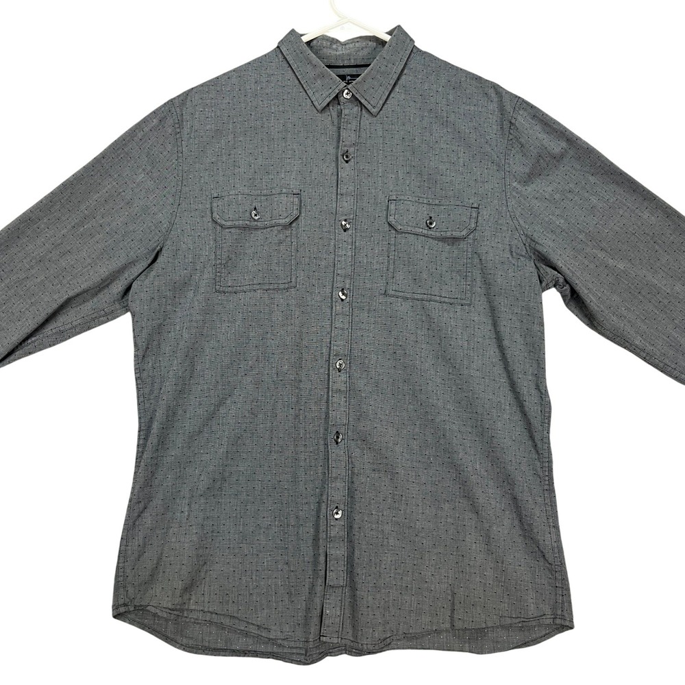 Marc Anthony Mens Stretch Slim Fit Gray Dot Print Long Sleeve Button Up Shirt L
